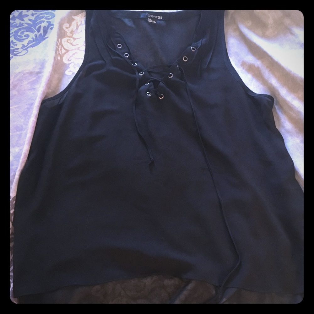 Forever 21 Sheer Black Lace Up Top